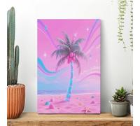 Hologram Palm & Pink Sand Wall Art for Living Room Modern Canvas Framed Prints Paintings Artwork for Walls, Minimalist Abstract Art Pictures for Hallway, Office Wall Decor 08x12inch(20x30cm)
