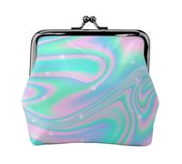 Holographic Abstract Background in Pastel Neon, PU Leather Coin Purse, Small Wallets, Change Pouch with Kiss Lock Clasp Buckle, Change Purse