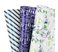 Holographic Aluminized Foil Happy Father's Day Wrapping Paper 3 Mini Rolls in 3 Designs - 43x300cm per Roll - Father Gifts Wrap for Daddy On Father's Day Birthdays Holidays and More