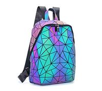 Holographic Backpack Geometric Backpacks for Women Unisex, Luminous Shoulder Bag Flash Rainbow Bag Iridescent Lingge Fashion Rucksack Daypack A2