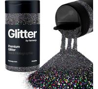 Holographic Black Glitter Shaker, 130g Ultrafine Glitter, Crafts 1/128" Metallic Flake Black Sequins, Resin & Epoxy Crafts, Decorating, Halloween, Christmas Nail, Face, Hemway