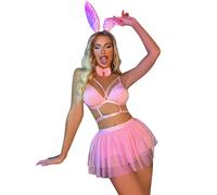 Holographic Bunny Girl Costume - Fluorescent Pink L