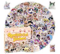 Holographic Cat Stickers Set 200 Pcs Vinyl Cute Funny Animal Sticker for Water Bottle Laptop Skateboard Scrapbook Car Bike Guitar,Waterproof Cartoon Kawaii Decals for Teens Girls Kids
