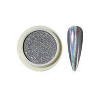 Holographic Chrome Nail Powder - Laser Rainbow Mirror Effect Silver Chrome Nail Powder, Silver Holographic Powder for Nails, Highly Pigmented Glitter Chrome Nail Powder Gel Polish Chrome Powder