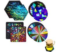 Holographic Coaster Mold - 4 Piece Silicone DIY Resin Mold | Craft Custom Coasters, Holographic Home Decor, Artistic Resin Casting Tool