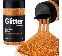 Holographic Copper Glitter Shaker, 130g Fine Glitter, Crafts 1/64" Metallic Flake Copper Sequins, Resin & Epoxy Crafts, Decorating, Halloween, Christmas Nail, Face, Hemway