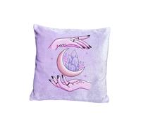 Holographic Crystal Moon Decorative Cushion Cover, Mystical Design, 40 x 40 cm, White, Purple and Pink (Lilac)