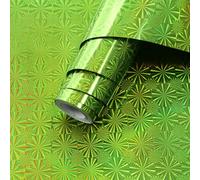 Holographic Dazzling Firework Green Foil Wrapping Paper Roll - Metallic Starburst Pattern, Waterproof Aluminum Foil for Birthday, Christmas, Birthday, DIY Decor, 0.43" x 3m (17" x 10ft)