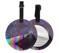 Holographic Dreams Print 1/2/4pcs Luggage Tags,Round Leather Travel Suitcase Labels with Privacy Name Address Card