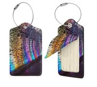 Holographic Dreams Print Luggage Tag Leather with Stainless Steel Loop Privacy Cover Name ID Labels for Women Men