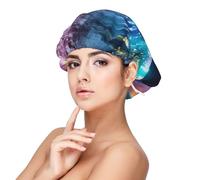 Holographic Dreams Printed Satin Hair Bonnet for Sleeping Double Layer Silk Sleep Cap Hair Wrap Cap for Women Men Black