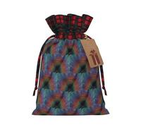 Holographic Dreams Printing Color Matching Plaid Drawstring Christmas Bag With Kraft Tag 4.7x6.9 In For Halloween