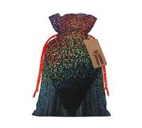 Holographic Dreams Printing Drawstring Christmas Bag With Kraft Tag 4.7x6.9 Inch For Halloween Wrapping Gifts