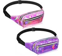 Holographic Fanny Pack 2 Pieces Fanny Pack Shiny Holographic Waist Bags Waterproof Neon Bag for Festival Party Travel Rave Hiking Outdoor Activities(Dark Grey)