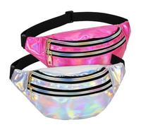 Holographic Fanny Pack, Pink, PU Leather, Waist Bag with Adjustable Strap, Festival Belt Bag