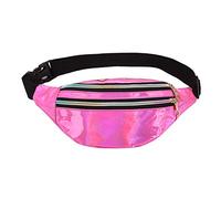 Holographic Fanny Pack, PU Leather Waist Bag with 3 Pockets, Water Resistant, Gold, 11.8x4.7x5.1 inches, pink, 11.8X4.7X5.1inch, Modern Holographic