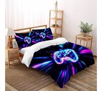Holographic Game Controller Radiance Bedding Set 3D Digital Printing Theme Duvet Cover Set 3 Pcs Microfiber Comforter Cover for Boys & Girls with Pillowcase Double（200x200cm）