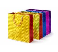Holographic Gift Bags Medium, Foil Party Bags with Handles, Assorted Colour Paper Gift Bags for Presents, Birthdays, Party Favour Bags (21.5 x 18 x 7.5 cm) (1)