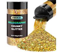 Holographic Glitter, 150G/5.29OZ Chunky Craft Glitter Flakes and Sequins for Body, Face, Crafts (Gold)