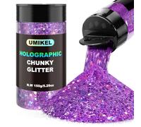 Holographic Glitter, 150G/5.29OZ Chunky Craft Glitter Flakes & Sequins for Body, Face & Crafts (Purple)
