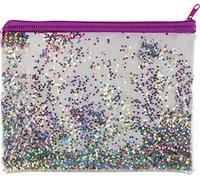 Holographic Glitter Foil Quicksand Pencil Case Cosmetic Bag Transparent Portable Pen Case Makeup Brush Storage Bag (Purple Stars Pouch(22x17cm))