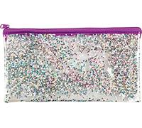 Holographic Glitter Foil Quicksand Pencil Case Cosmetic Bag Transparent Portable Pen Case Makeup Brush Storage Bag (Purple Stars Pouch (22x12cm))