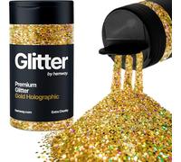 Holographic Gold Glitter Shaker, 130g Chunky Glitter, Crafts 1/24" Metallic Flake Gold Sequins, Resin & Epoxy Crafts, Decorating, Halloween, Christmas Nail, Face, Hemway