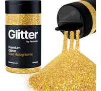 Holographic Gold Glitter Shaker, 130g Ultrafine Glitter, Crafts 1/128" Metallic Flake Gold Sequins, Resin & Epoxy Crafts, Decorating, Halloween, Christmas Nail, Face, Hemway