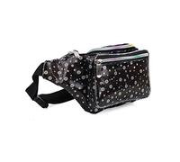 Holographic Gravel Silver Gold Pink Purple Fanny Pack For Women Grils Festival Rave Party Travel, Black Translucent Flower, One Size