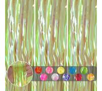Holographic Green Tinsel Backdrop Party Foil Curtain,2m Iridescent Fringe Wall Tinsel,Shimmer Curtain Tassel Backdrop for Luau, Hawaiian, Safari, Jungle, Christmas Party Décor