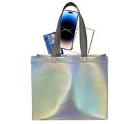 Holographic Handbag - Non Woven Fabric Bag With Edible Gauges | Waterproof, Reusable And Shiny Shoulder Bags, Rainbow Iridescent Gift Bag For Outings De Versio, Middle, Se référer à la description