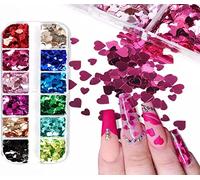 Holographic Heart Nail Art Sequins - Valentine's Day Glitters, 3D Sparkle Color Love Design Flakes Confetti, Nail Art Supplies Accessories