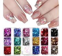 Holographic Heart & Star Nail Art Sequins,3Boxes 18Grids Sparkling Valentine's Day Glitter Sequins,Laser Heart Love Star Nail Glitter Manicure Design Decorations for Women Girls DIY Supplies (B)