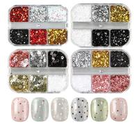 Holographic Heart & Star Nail Art Sequins,4Boxes 24Grids Sparkling Valentine's Day Glitter Sequins,Laser Heart Love Star Round Nail Glitter Manicure Design Decorations for Women Girls DIY Supplies (G)