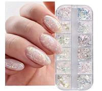 Holographic Iridescent Nail Glitter KALEFUL 12 Color Aurora Foil Nail Art Sequins Flakes Paillettes Designs Manicure Nail Decorations