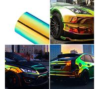 Holographic Laser Metallic Orange Green Car Vinyl Wrap Chameleon Chrome Self Adhesive Vinyl Wrap Multi Color Change DIY Car Body Film, 53.14'' x 11.8''