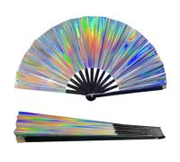 Holographic Laser Rave Hand Fan Glitter Large Folding Clack Handheld Fan PVC Festival Fan Chinese Hand Fans for Wedding Birthday Dancing Music Night Club Rave Festival Cosplay Party Decoration