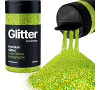 Holographic Lime Green Glitter Shaker, 130g Ultrafine Glitter, Crafts 1/128" Metallic Flake Lime Green Sequins, Resin & Epoxy Crafts, Decorating, Halloween, Christmas Nail, Face, Hemway