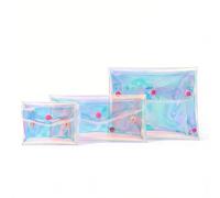 Holographic Makeup Bag Set: 3Pcs Iridescent Clear Cosmetic Organizer Pouch, Sturdy Transparent Travel Handbag with Versatile Opening, Spacious for Tampons Money Receipts, Trendy Gift for Fashion Women