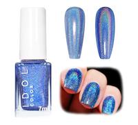 Holographic Nail Polish - Blue Glitter Nail Varnish - Quick Drying & Long Lasting Magic Rainbow Nail Polish of Gorgeous Effect - Iridescent Blue Nail Varnish - No Need Cure for DIY Manicure