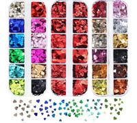 Holographic Nail Sequins, 3 Boxes Love Heart Nail Art Glitter Sequins Nail Flakes Paillette for Valentine's Day Christmas Festival Body Face Eyes Hair Decoration Resin Accessories (Multi-Colored B)