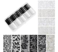 Holographic Nail Transfer Foil 10 Rolls Lace Design(NZ21-1（2.5 * 50CM）) | Light-catching holographic elements, for durable ABS material, chip resistant finish, 20cm length each, salon quality