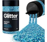 Holographic Ocean Blue Glitter Shaker, 130g Fine Glitter, Crafts 1/64" Metallic Flake Ocean Blue Sequins, Resin & Epoxy Crafts, Decorating, Halloween, Christmas Nail, Face, Hemway