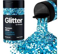 Holographic Ocean Blue Glitter Shaker, 130g Super Chunky Glitter, Crafts 1/8" Metallic Flake Ocean Blue Sequins, Resin & Epoxy Crafts, Decorating, Halloween, Christmas Nail, Face, Hemway