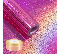 Holographic Pink Wrapping Paper - 43 cm x 10 m Glitter Wrapping Paper Pink with Gift Ribbon, Stars Wrapping Paper Roll for Girls Boys Birthday Valentine's Day Wedding Anniversary Christmas