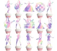 Holographic Pop Singer Cupcake Toppers, Birthday Party Decorations, 48 Pieces