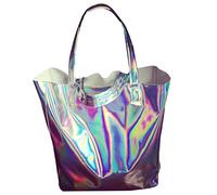 Holographic PU Shopper Large Tote Handbag Shoulder Bag for Women Silver