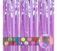 Holographic Purple Tinsel Party Foil Door Backdrop, 1m x 2m Pastel Fringe Curtains, Shimmer Tassel Backdrop for Girls Unicorn Mermaid Fairy Princess Party Decor