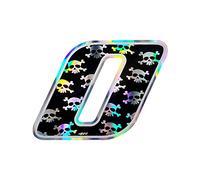 Holographic Racing Number 0 Medium, Skulls, 10 x 7.5 cm