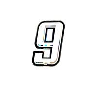 Holographic Racing Number 9, Slim, White, 10 x 6.5 cm